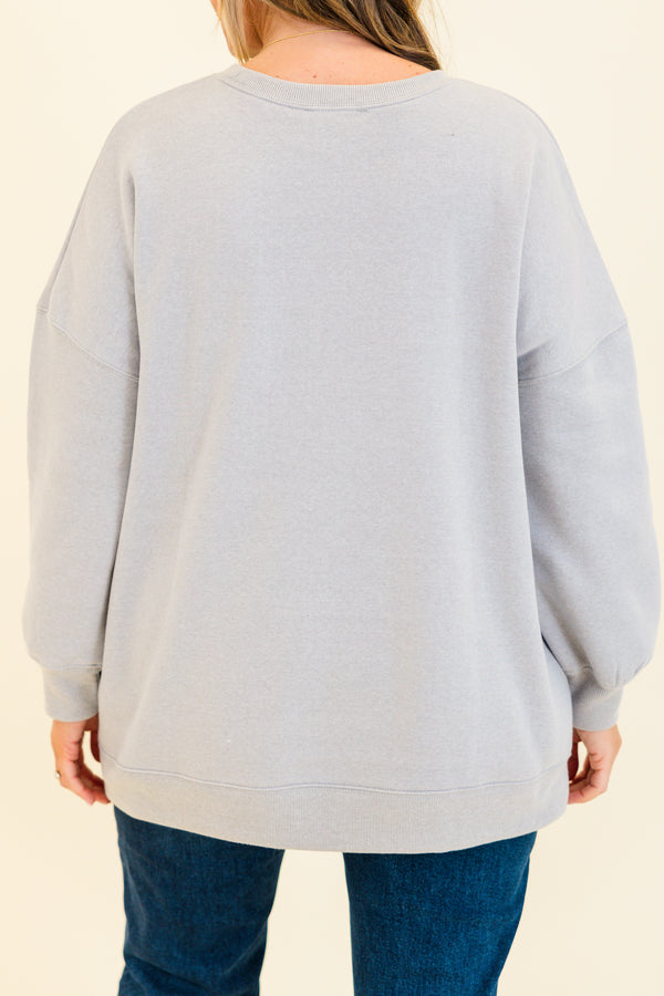 Chic Soul plus size clothing, long-sleeve heather gray crewneck pullover sweatshirt