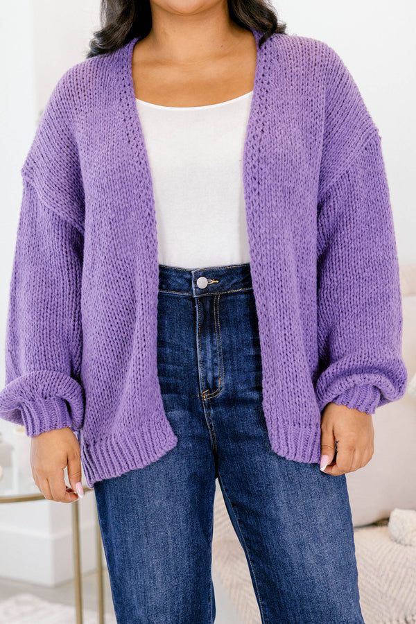 Chic Soul plus size clothing, knit purple cardigan with flowy sleeves