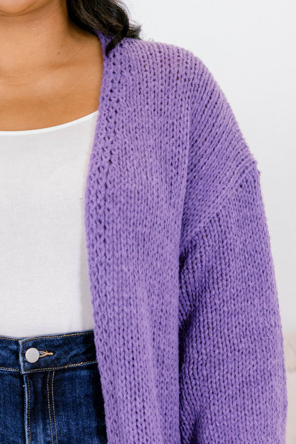 Chic Soul plus size clothing, knit purple cardigan with flowy sleeves