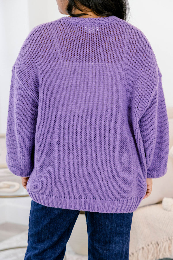 Chic Soul plus size clothing, knit purple cardigan with flowy sleeves