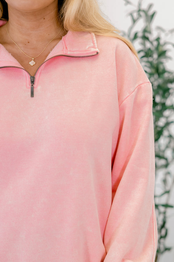 Chic Soul plus size clothing, dark pink pullover with a v-neck zipper