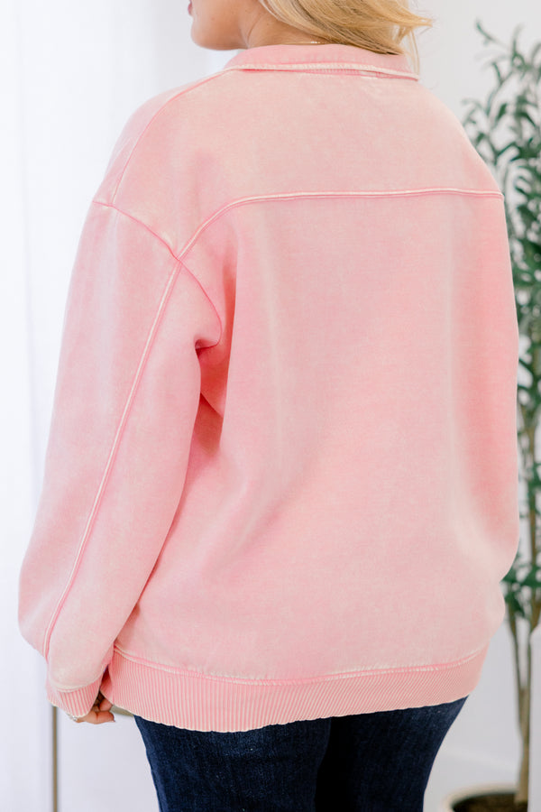 Chic Soul plus size clothing, dark pink pullover with a v-neck zipper