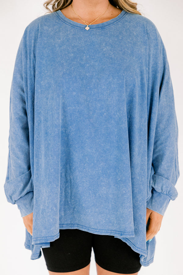 Chic Soul plus size clothing, blue acid wash long sleeve tunic