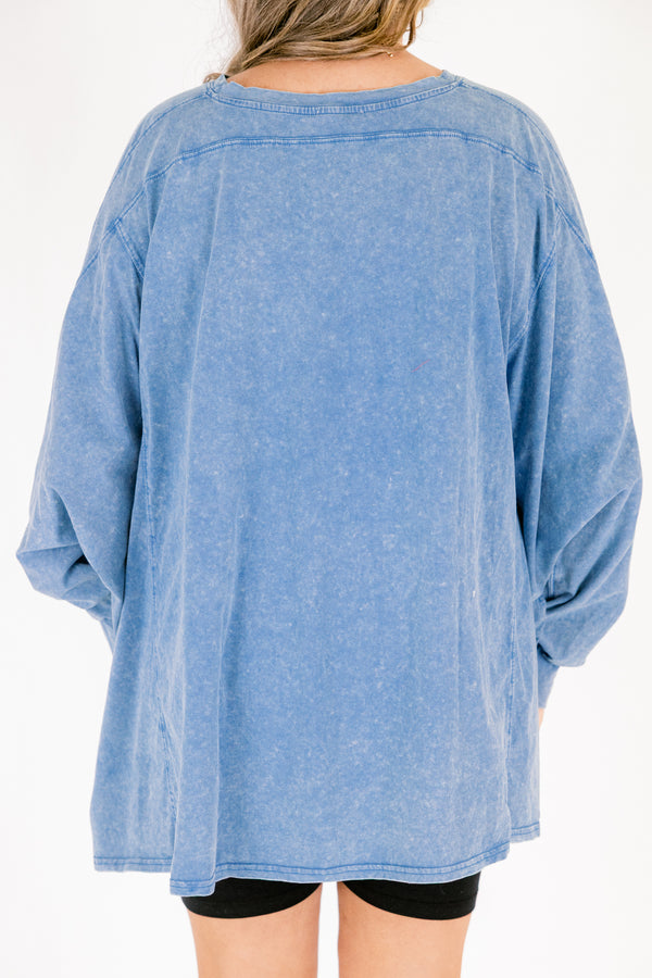Chic Soul plus size clothing, blue acid wash long sleeve tunic