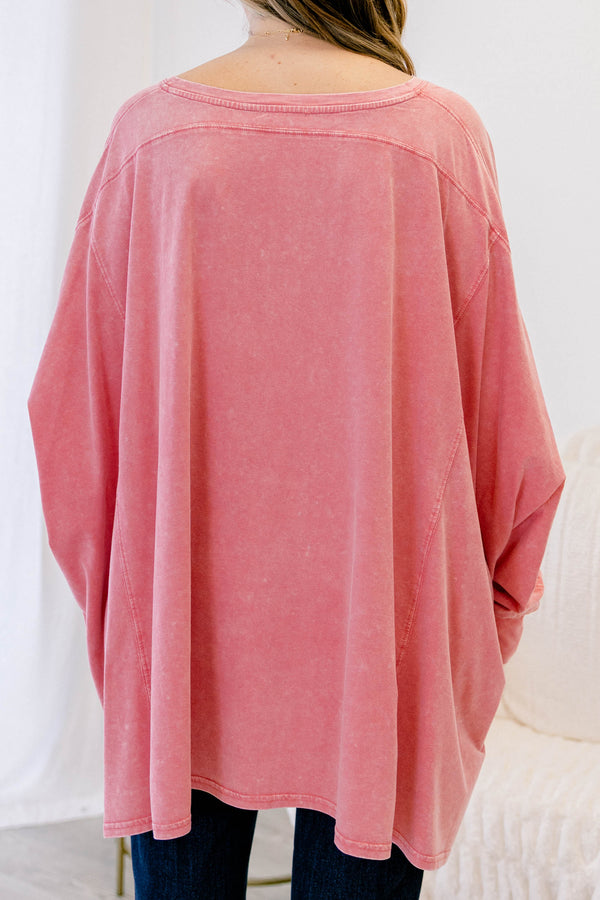 Chic Soul plus size clothing, light pink long sleeve oversized tunic