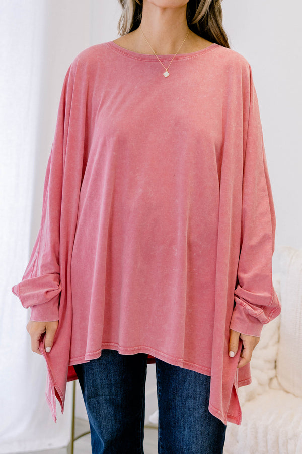 Chic Soul plus size clothing, light pink long sleeve oversized tunic