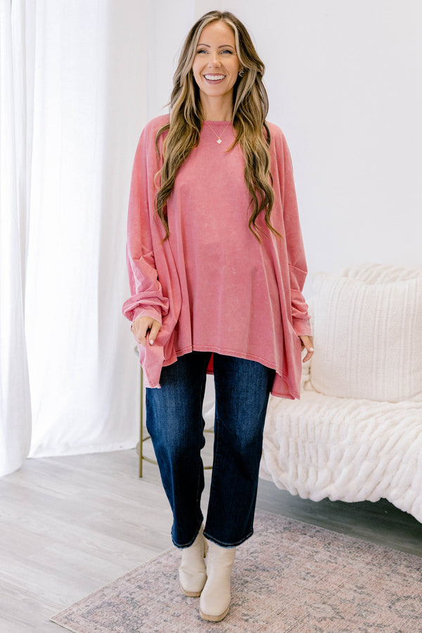 Chic Soul plus size clothing, light pink long sleeve oversized tunic