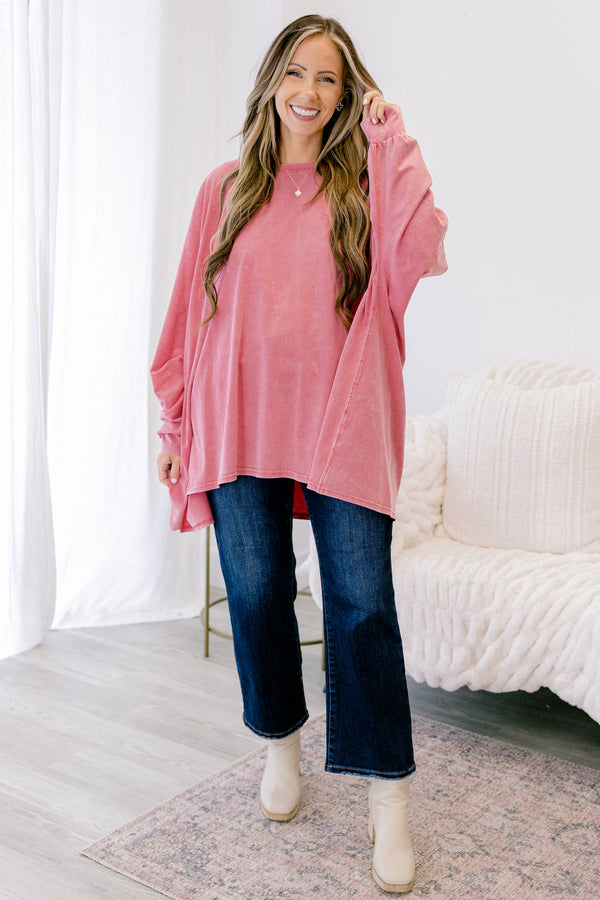 Chic Soul plus size clothing, light pink long sleeve oversized tunic