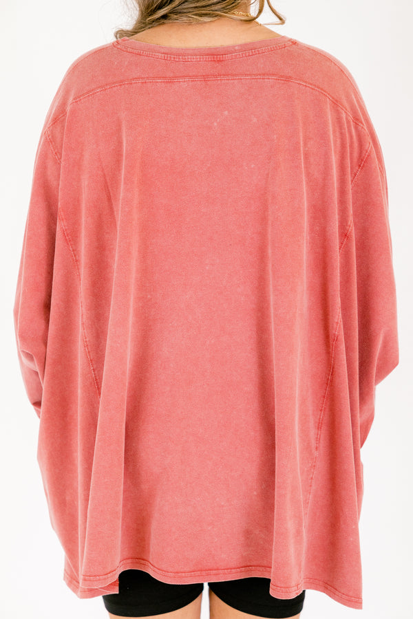 Chic Soul plus size clothing, light red acid wash long sleeve tunic