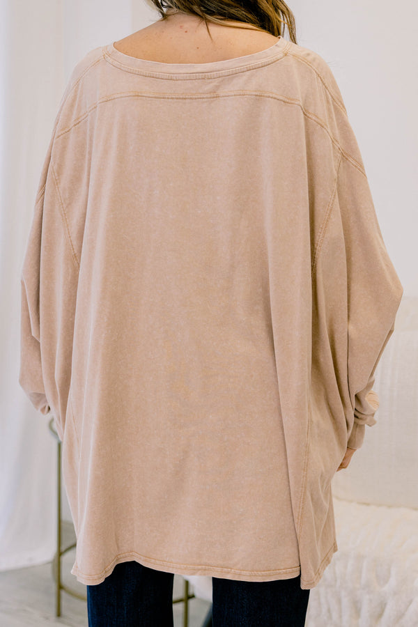 Chic Soul plus size clothing, light brown long sleeve tunic