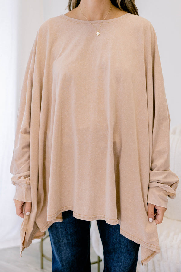 Chic Soul plus size clothing, light brown long sleeve tunic