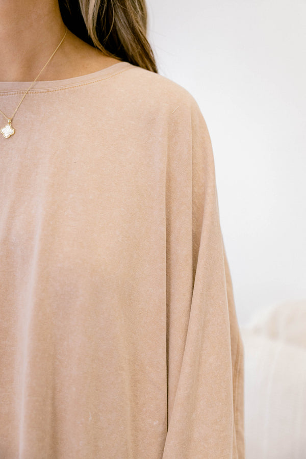 Chic Soul plus size clothing, light brown long sleeve tunic