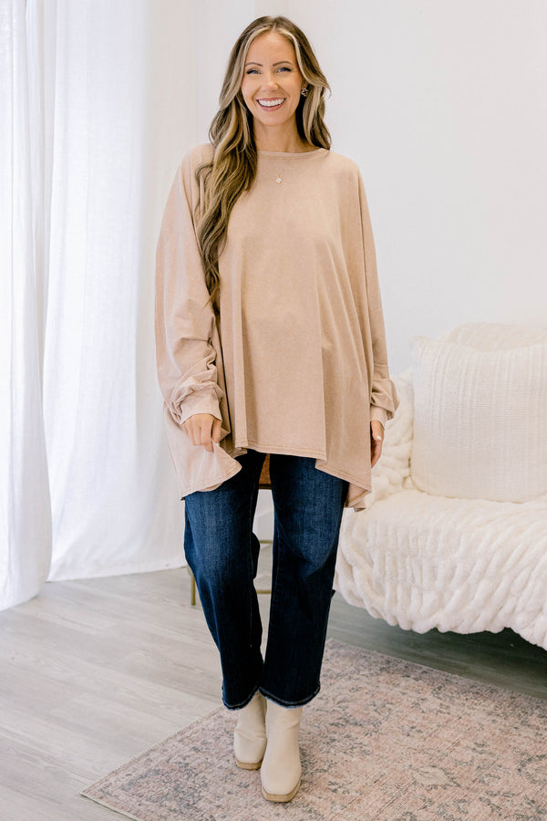 Chic Soul plus size clothing, light brown long sleeve tunic