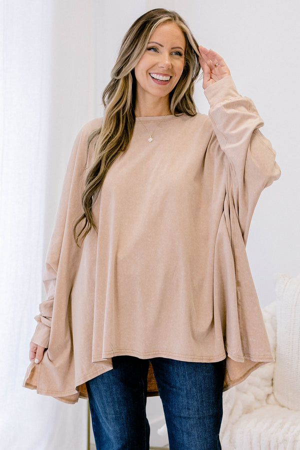 Chic Soul plus size clothing, light brown long sleeve tunic