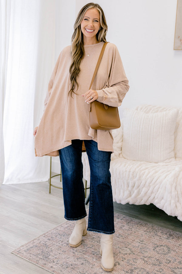 Chic Soul plus size clothing, light brown long sleeve tunic