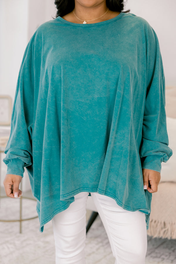 Chic Soul plus size clothing, dark teal long sleeve tunic top