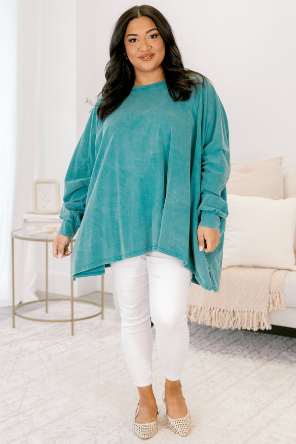 Chic Soul plus size clothing, dark teal long sleeve tunic top