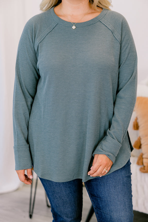 Chic Soul plus size clothing, dark green waffle knit long sleeve top
