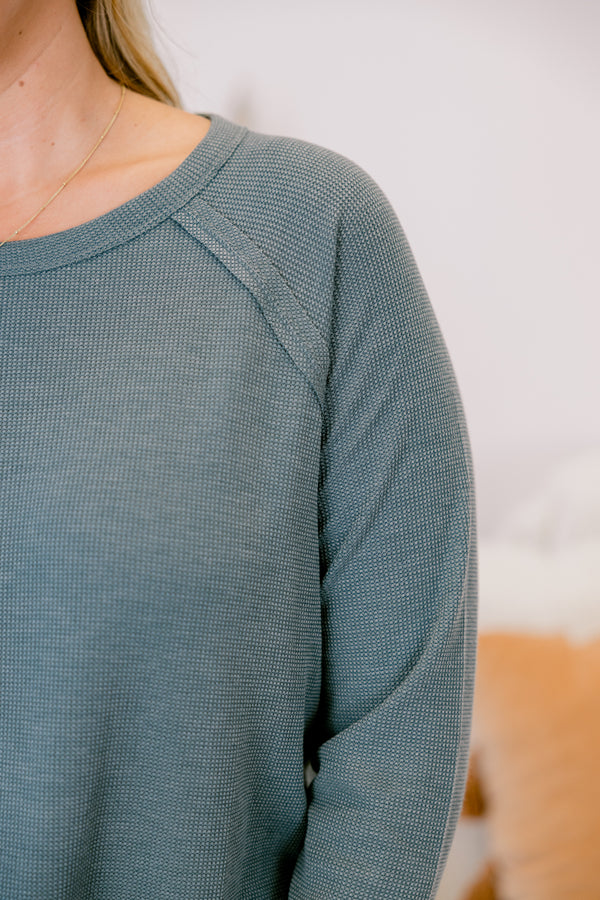 Chic Soul plus size clothing, dark green waffle knit long sleeve top