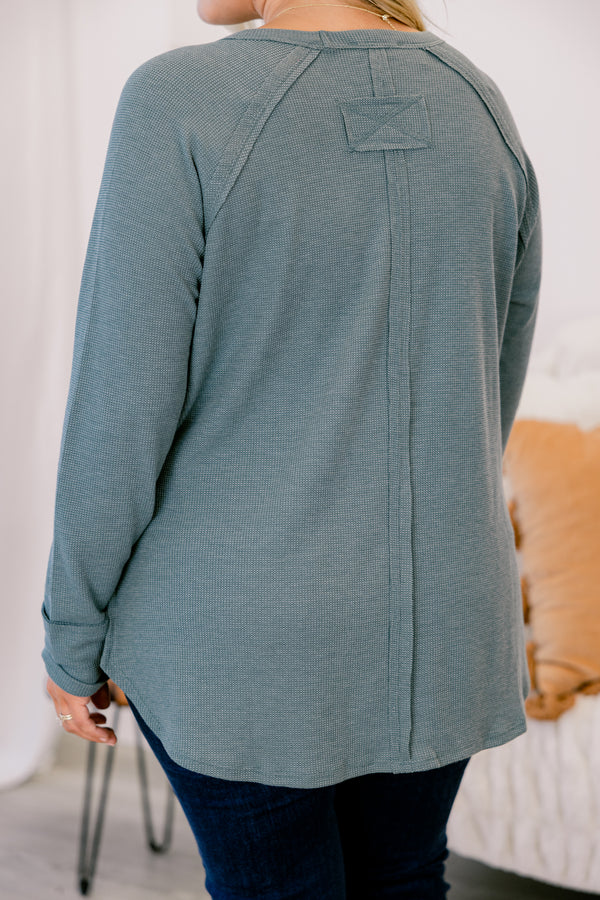 Chic Soul plus size clothing, dark green waffle knit long sleeve top