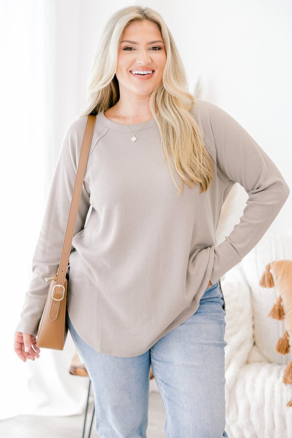 Chic Soul plus size clothing, ash mocha colored long sleeve top