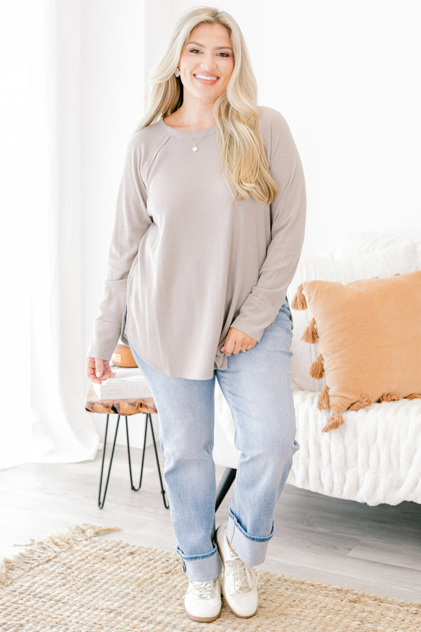 Chic Soul plus size clothing, ash mocha colored long sleeve top