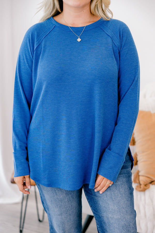 Chic Soul plus size clothing, bright blue long sleeve casual top