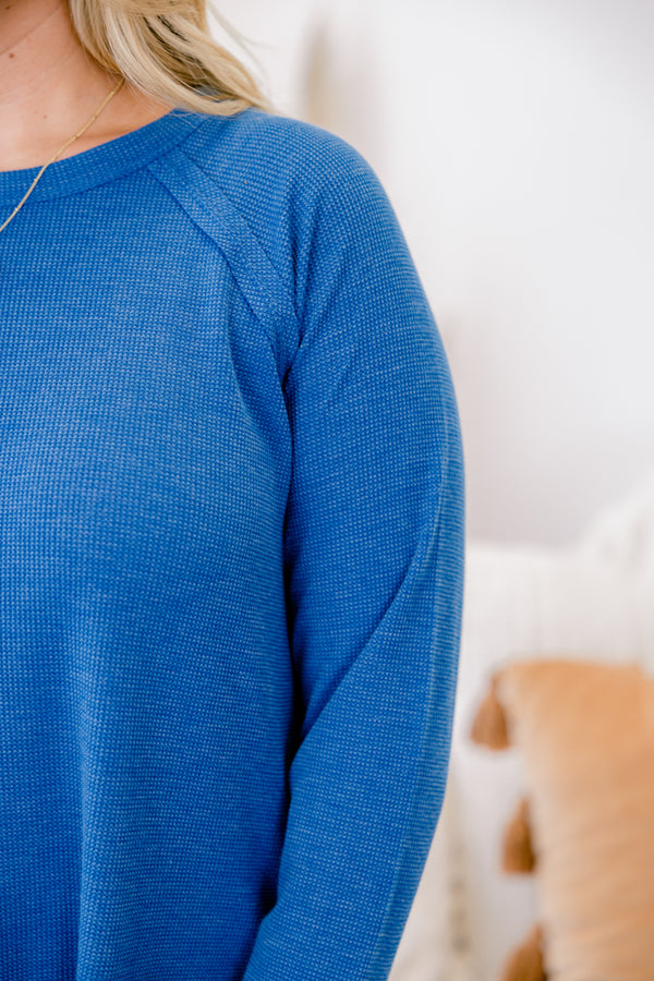 Chic Soul plus size clothing, bright blue long sleeve casual top