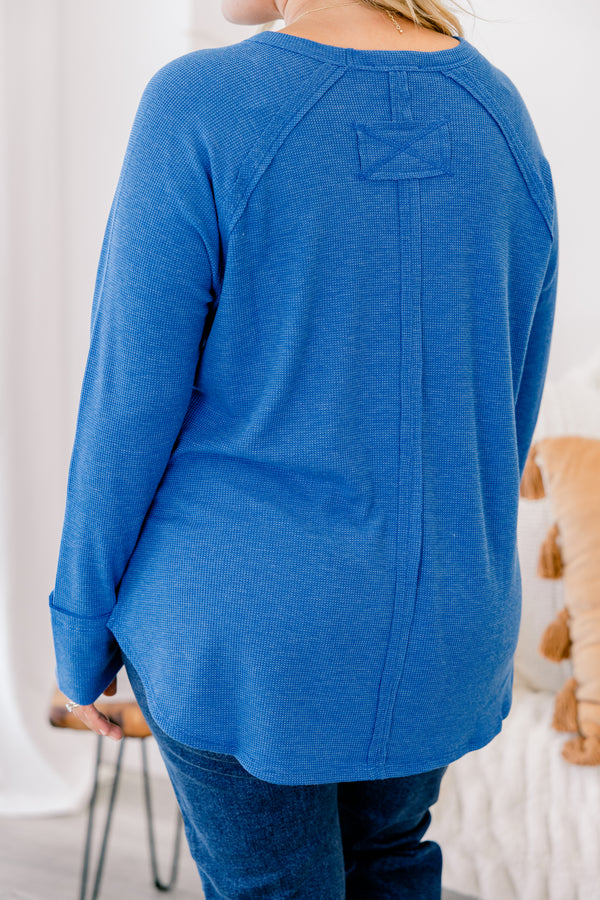 Chic Soul plus size clothing, bright blue long sleeve casual top