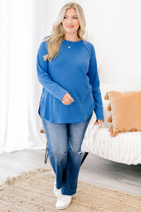 Chic Soul plus size clothing, bright blue long sleeve casual top