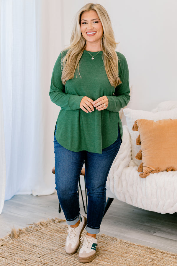 Chic Soul plus size clothing, dark green long sleeve top 