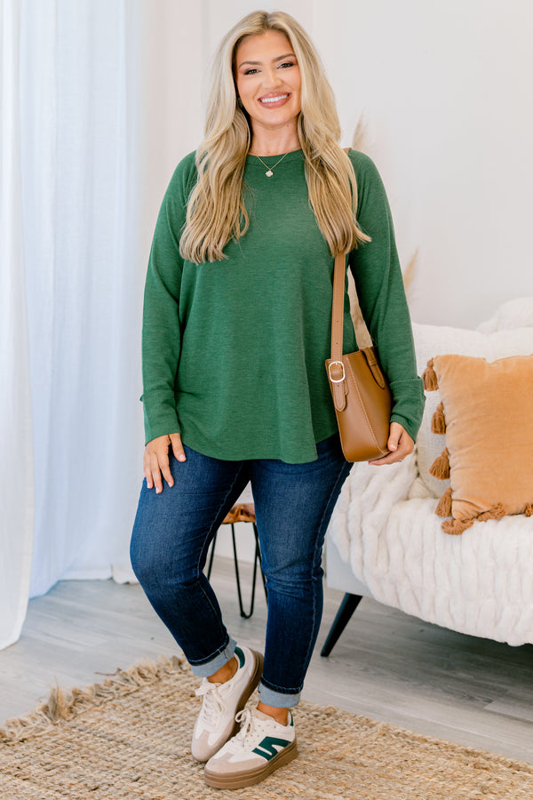 Chic Soul plus size clothing, dark green long sleeve top 