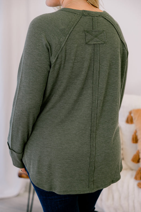 Chic Soul plus size clothing, dark olive long sleeve top