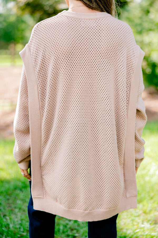 Chic Soul plus size clothing, light tan long sleeve loose knit sweater 