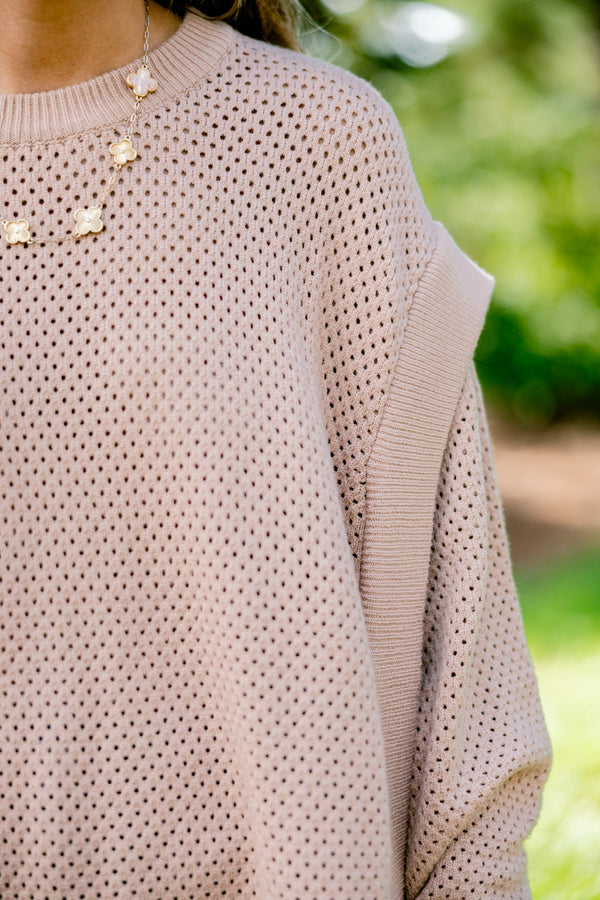 Chic Soul plus size clothing, light tan long sleeve loose knit sweater 