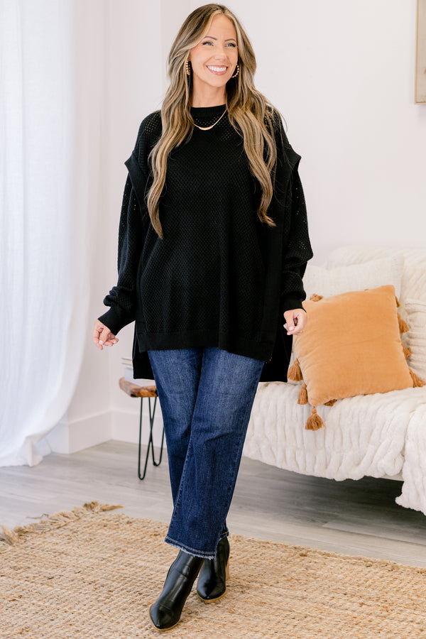 Chic Soul plus size clothing, black long sleeve tunic sweater