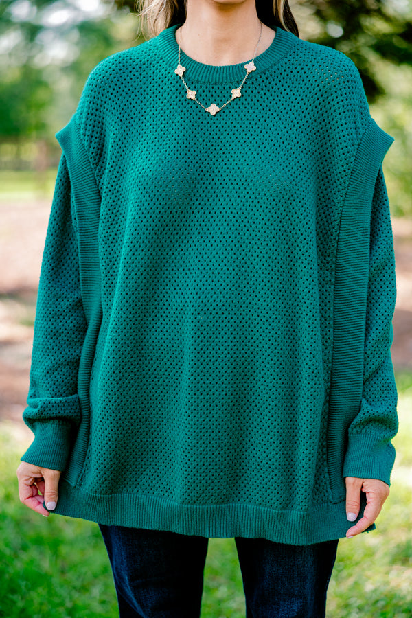 Chic Soul plus size clothing, teal long sleeve sweater with a woven texture 