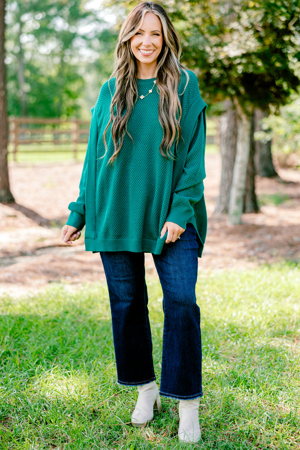 Chic Soul plus size clothing, teal long sleeve sweater with a woven texture 