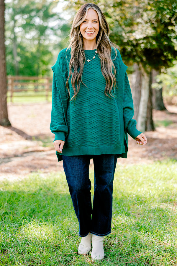 Chic Soul plus size clothing, teal long sleeve sweater with a woven texture 