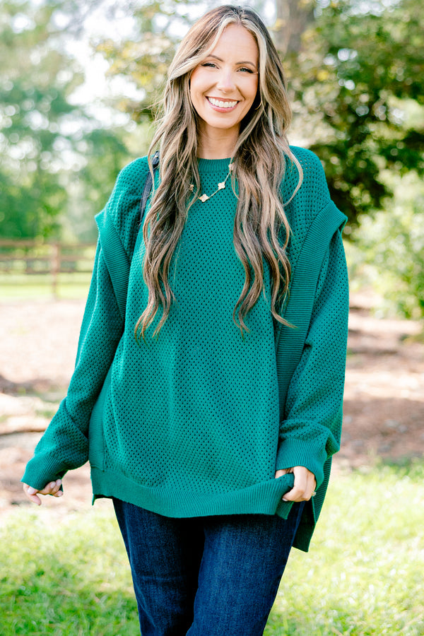 Chic Soul plus size clothing, teal long sleeve sweater with a woven texture 