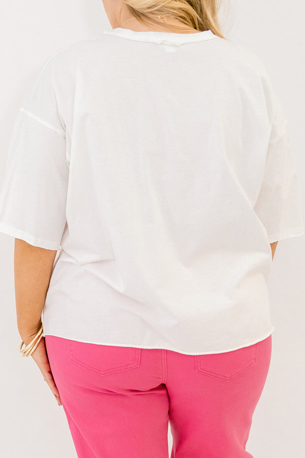 Chic Soul plus size clothing, white, short sleeve, t-shirt with nine patterned hearts graphic across the front