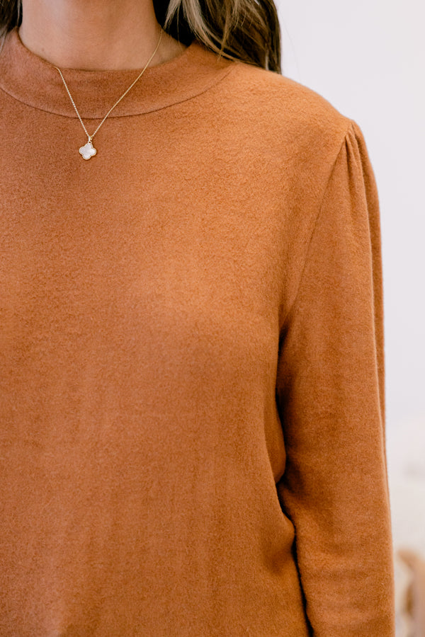 Chic Soul plus size clothing, brick long sleeve top with semi turtle neck 