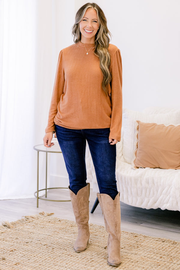 Chic Soul plus size clothing, brick long sleeve top with semi turtle neck 