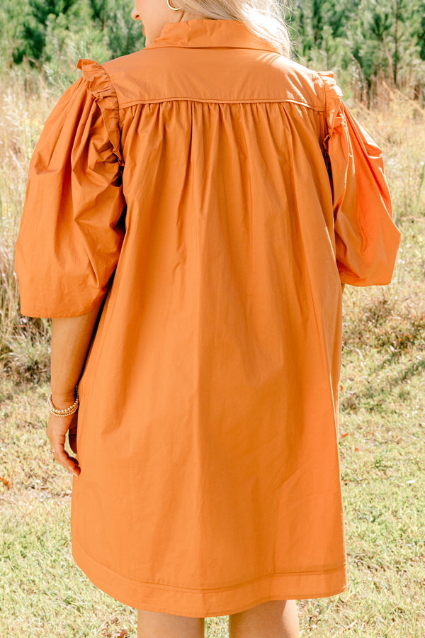 Chic Soul plus size clothing, brown short puff sleeve button up dress with collar