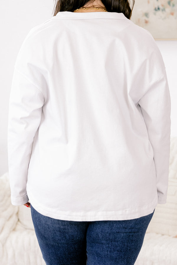 Chic Soul plus size clothing, white button down jacket with gold hardware