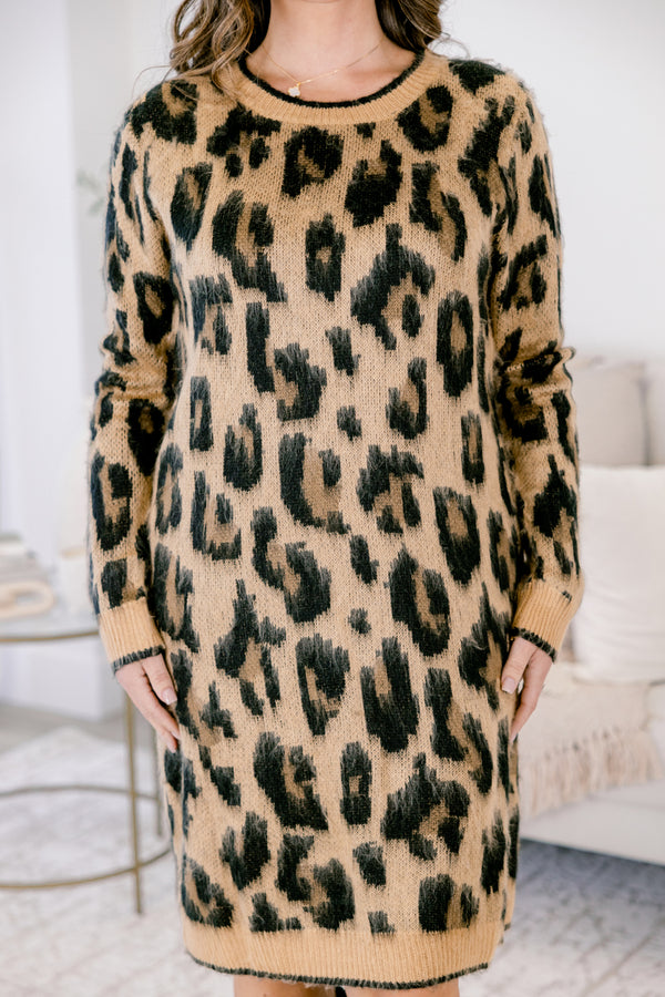 Chic Soul plus size clothing, long sleeve leopard print sweater dress with fuzzy texture