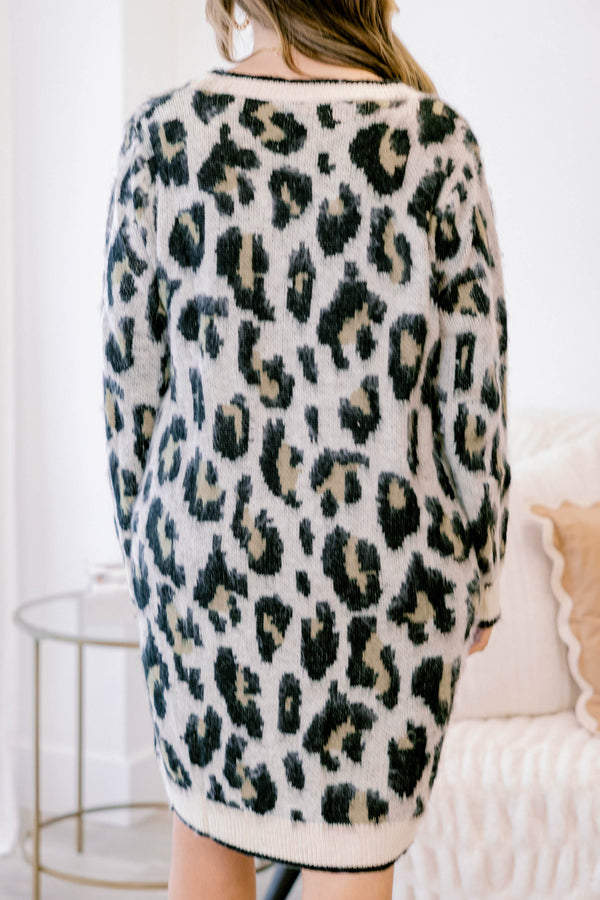 Chic Soul plus size clothing leopard print long sleeve fuzzy sweater dress 