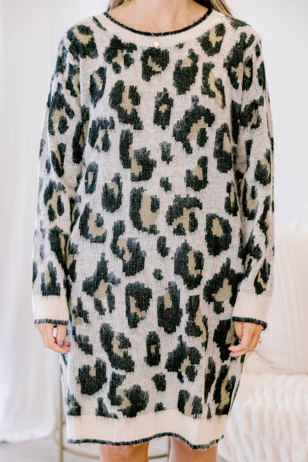 Chic Soul plus size clothing leopard print long sleeve fuzzy sweater dress 
