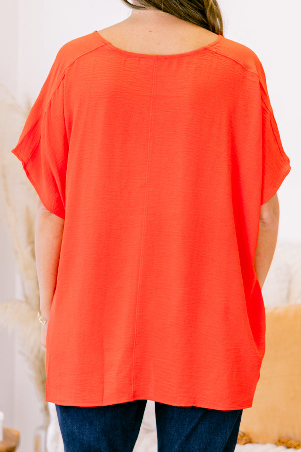 Chic Soul plus size clothing, short-sleeve coral orange top with a scoop-neckline and a high-low hemline 