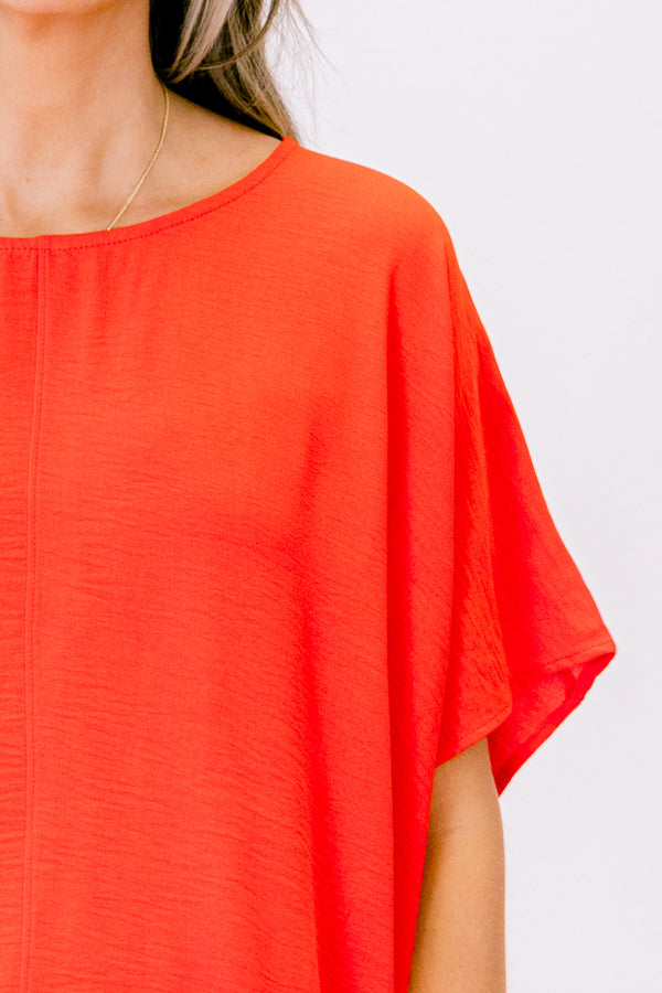Chic Soul plus size clothing, short-sleeve coral orange top with a scoop-neckline and a high-low hemline 